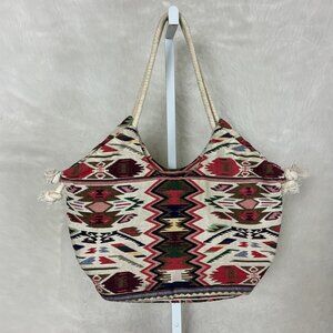 Roller Rabbit Rope Handle Aztec Zayna Tapestry Southwestern Tote Bag